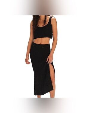 NWOT Free People Beach Black High-Slit Knit Maxi Skirt and Crop Top